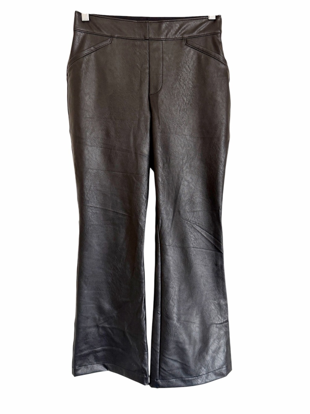 Spanx Faux Leather-Like Black Pullon Kick Flare Ankle Crop Pants size M